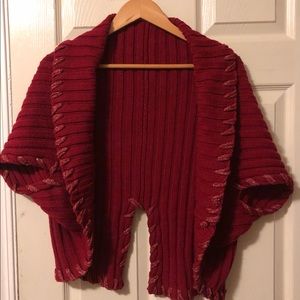 Red ribbed knitted sweater shrug